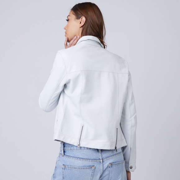 NWOT- DSTLD The Leather Trucker Jacket - size Large - color white/ grey - Picture 2 of 5